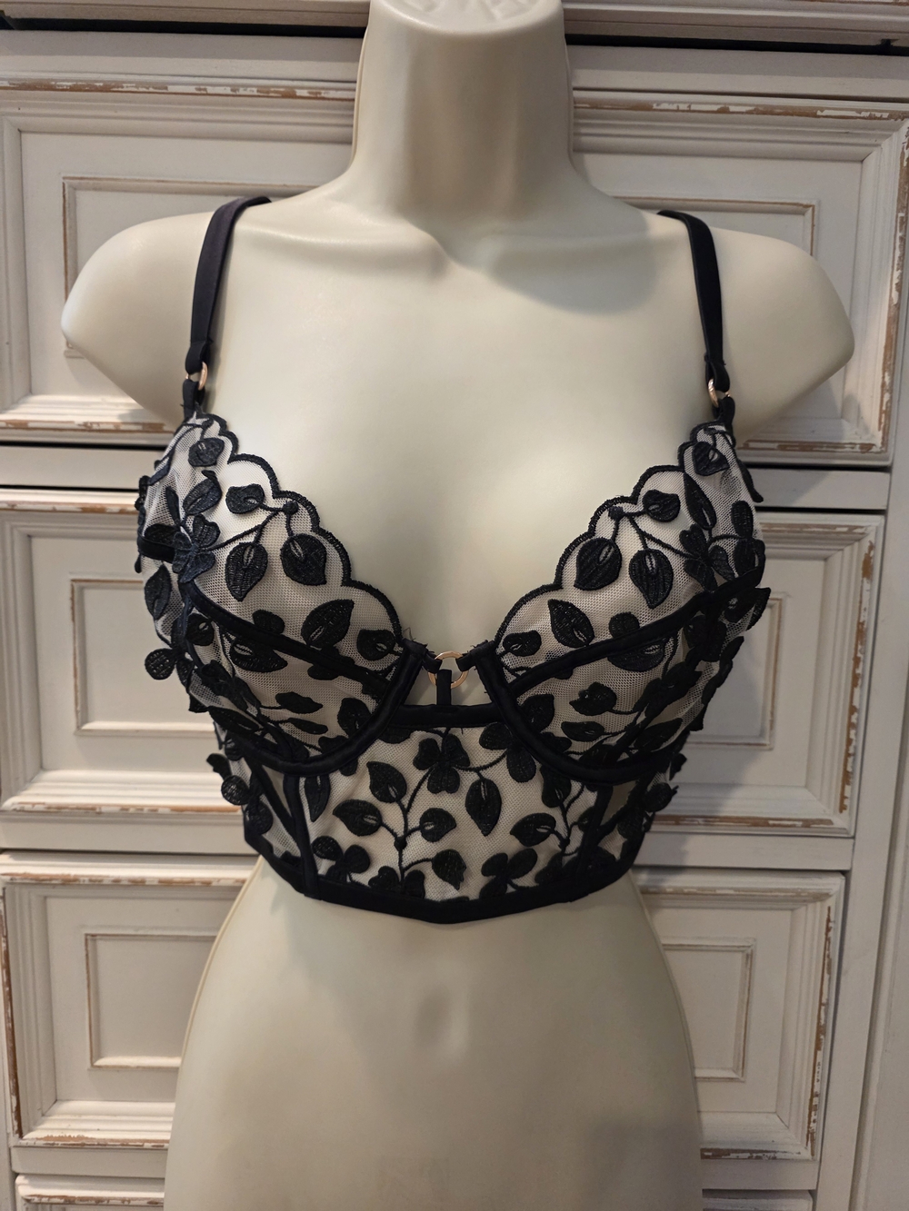 Bras N Things Black Floral Appliqué Longline Bra